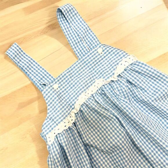 Vintage Blue Checkered Gingham Button Babydoll Dress 12 Cottage Dorothy - Picture 3 of 7